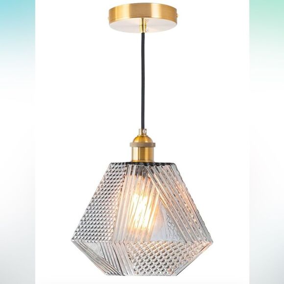 Modern Glass Hanging Pendant Light : Vintage Grey and Gold NWT - Picture 2 of 13